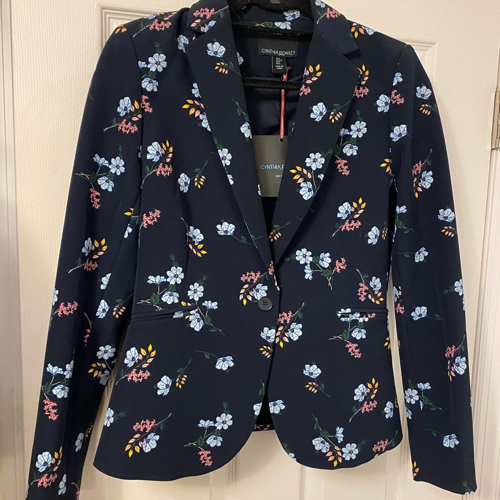 Cynthia Rowley Flower Printed Blazer Navy (Never Worn w/Tag)
